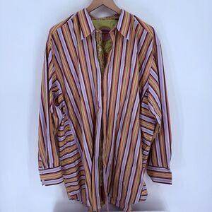 ROBERT GRAHAM Multi-Color Purple Green Striped Long Sleeve Shirt Size 2XLB